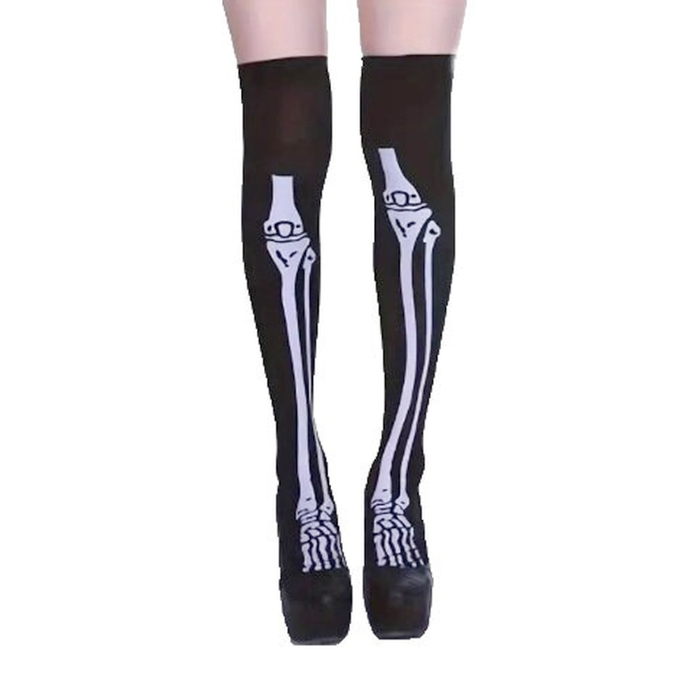 Zac's Alter Ego - Gothic Skeleton Kostuum Kousen - Zwart